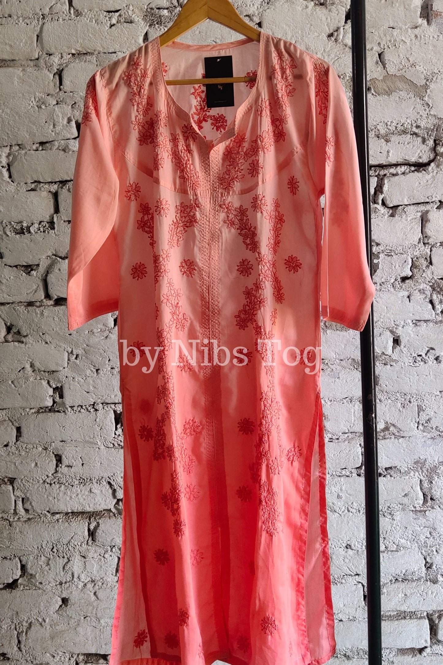 Ombre Pink Muslin Cotton Chikankari Kurta Large