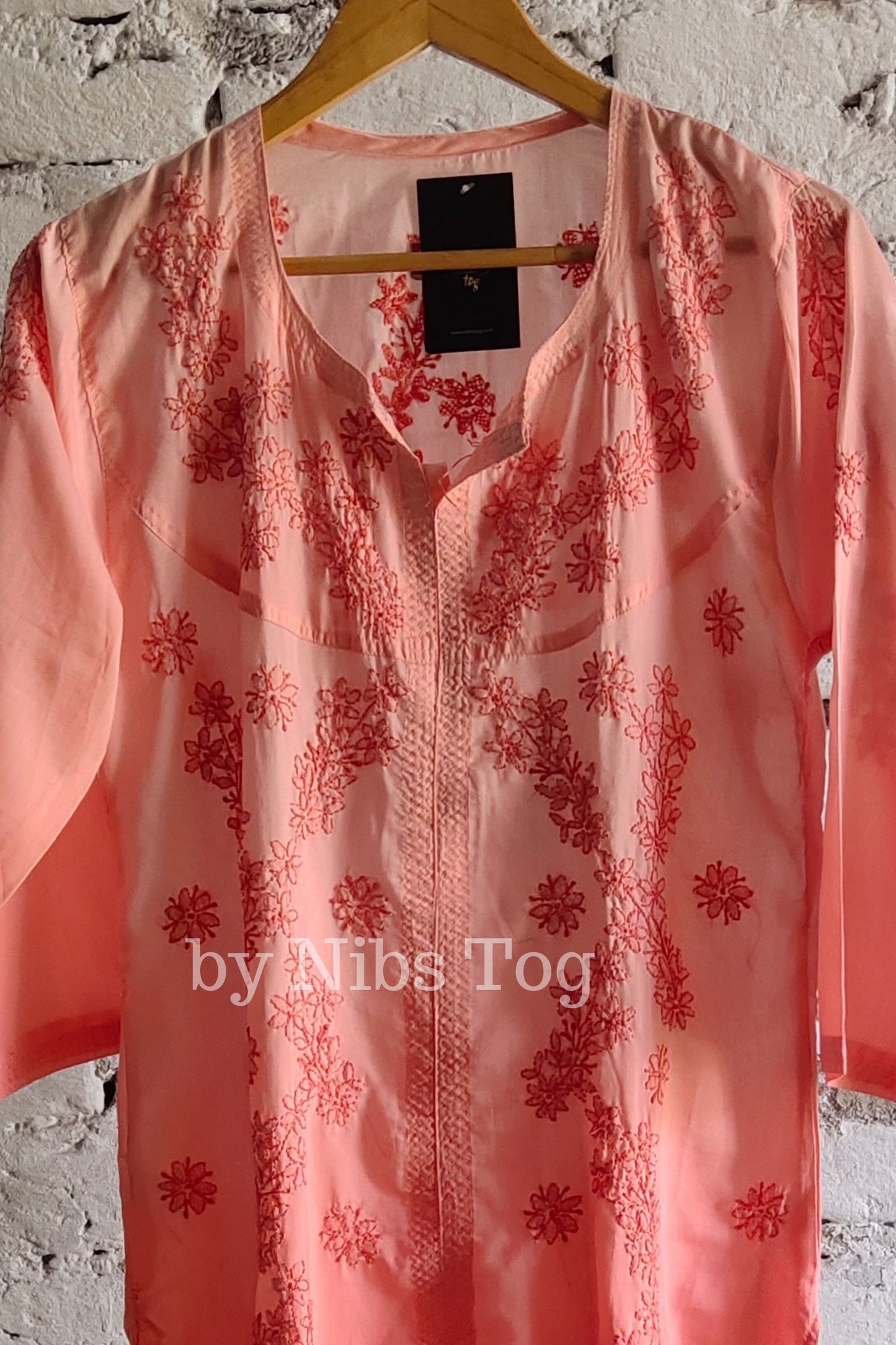 Ombre Pink Muslin Cotton Chikankari Kurta Large