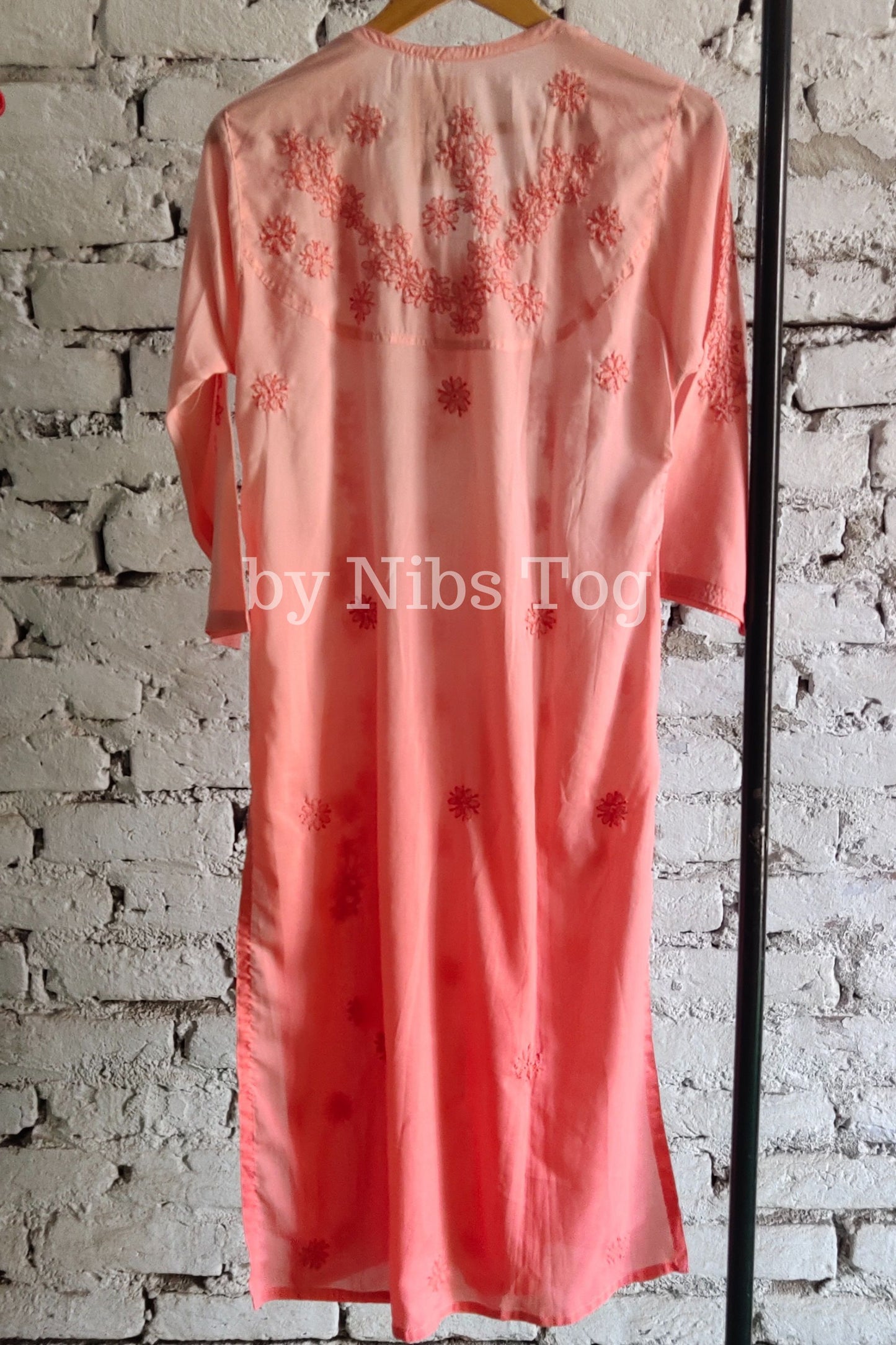 Ombre Pink Muslin Cotton Chikankari Kurta Large
