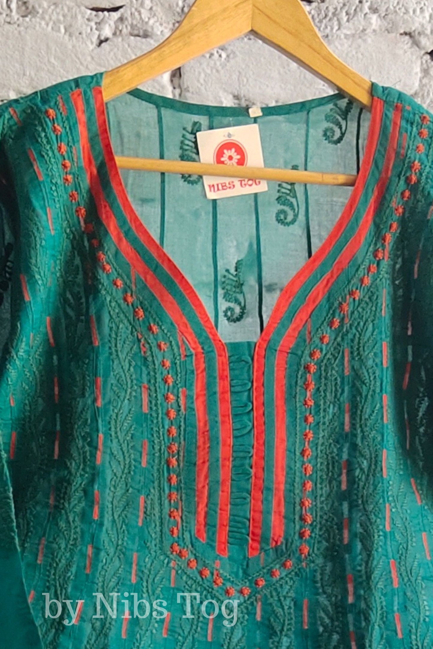 Pure Cotton Chikankari Anarkali Green Large