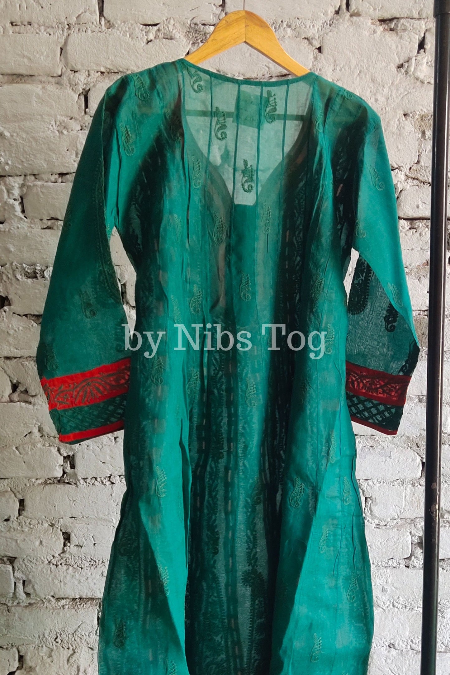 Pure Cotton Chikankari Anarkali Green Large