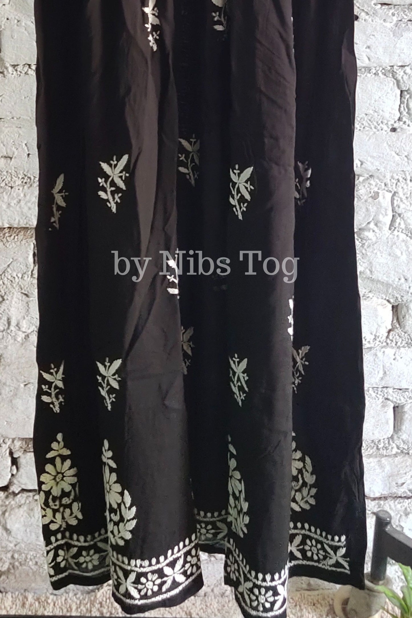Black Modal Cotton Chikankari Long Gown Dress for Women Medium