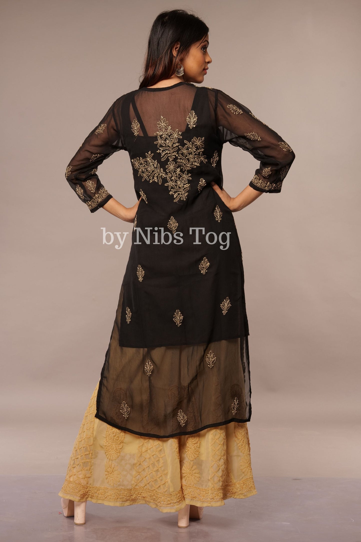 Black Georgette Chikankari Kurta for Women