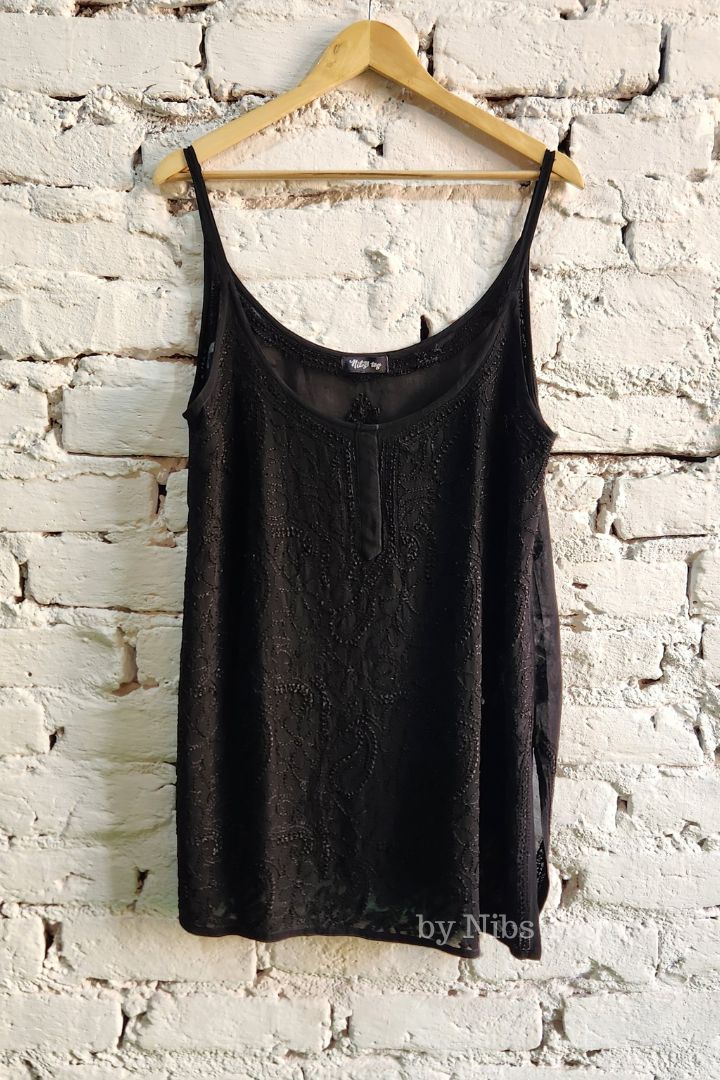 Black Hoor Strappy Chikankari Kurta Garara Set with Dupatta