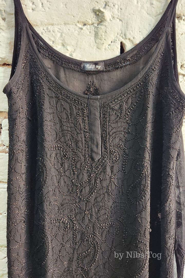 Black Hoor Strappy Chikankari Kurta Garara Set with Dupatta