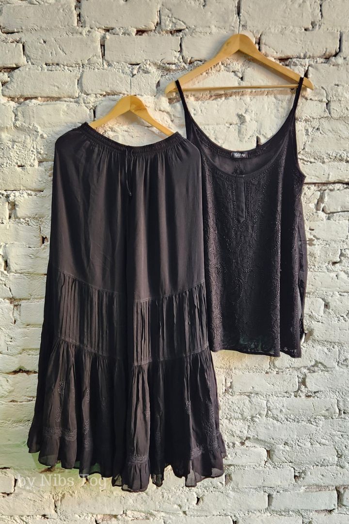 Black Hoor Strappy Chikankari Kurta Garara Set with Dupatta