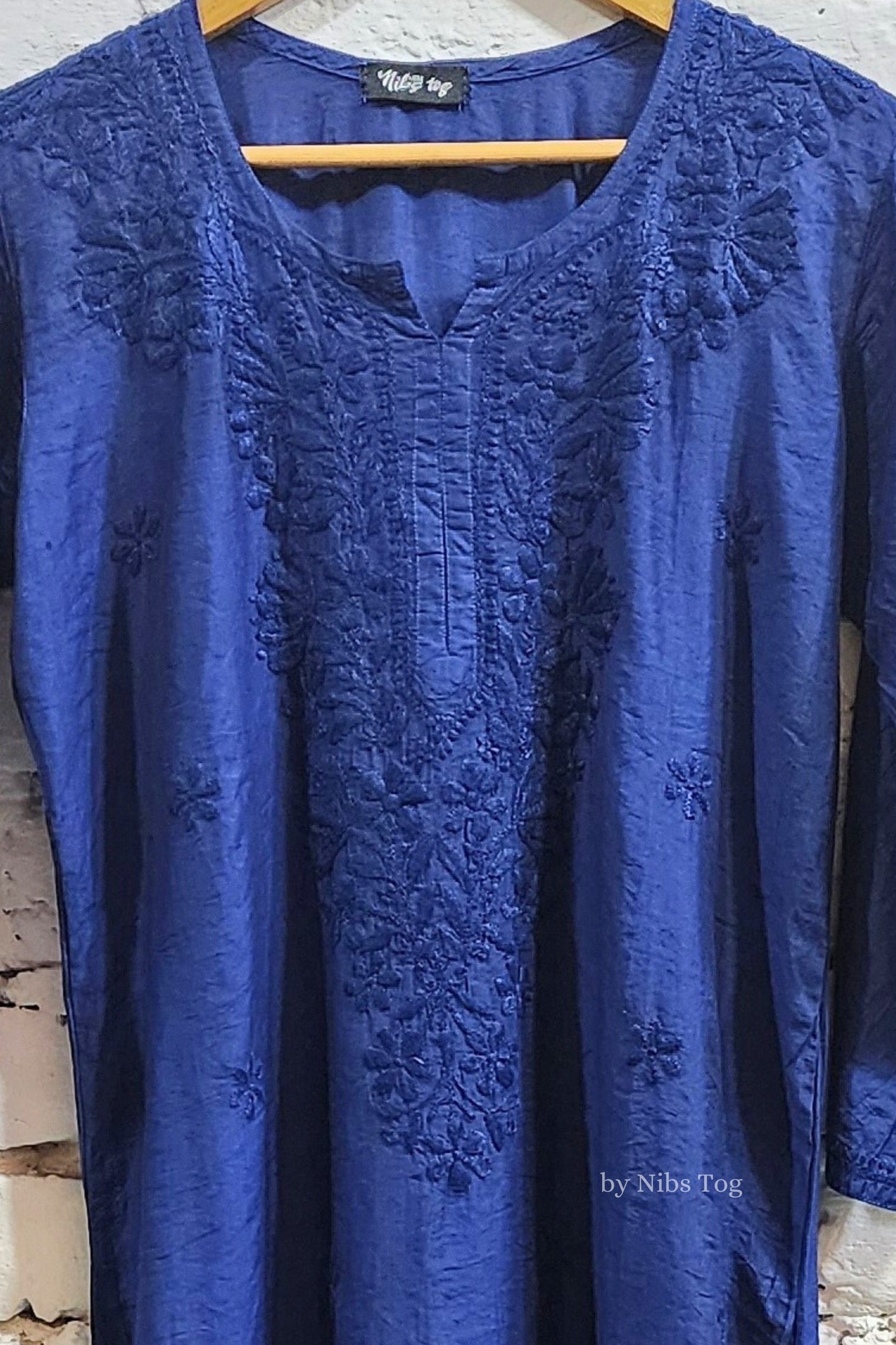 Blue Silk Chikankari Kurta Palazzo Set
