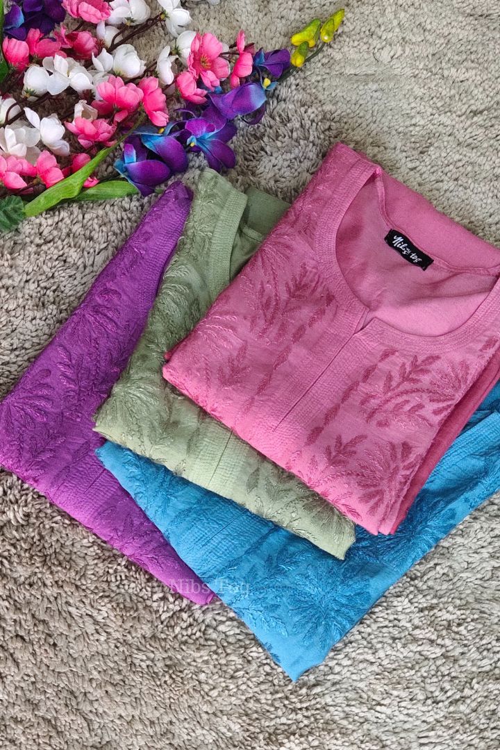 Ombre Chanderi Silk Chikankari Kurta