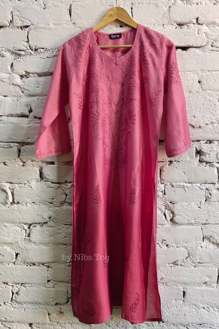 Ombre Chanderi Silk Chikankari Kurta