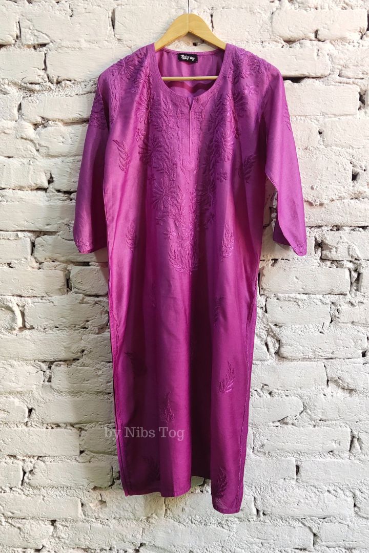 Ombre Chanderi Silk Chikankari Kurta