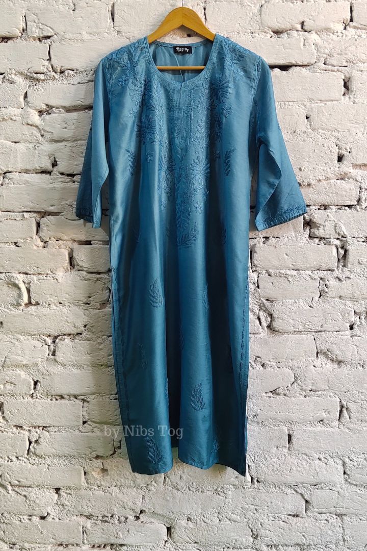 Ombre Chanderi Silk Chikankari Kurta