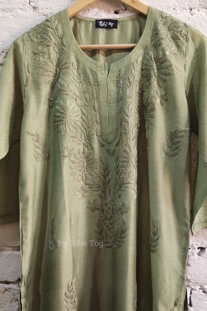 Ombre Chanderi Silk Chikankari Kurta