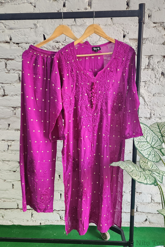 Silk Chikankari Kurta Palazzo Set