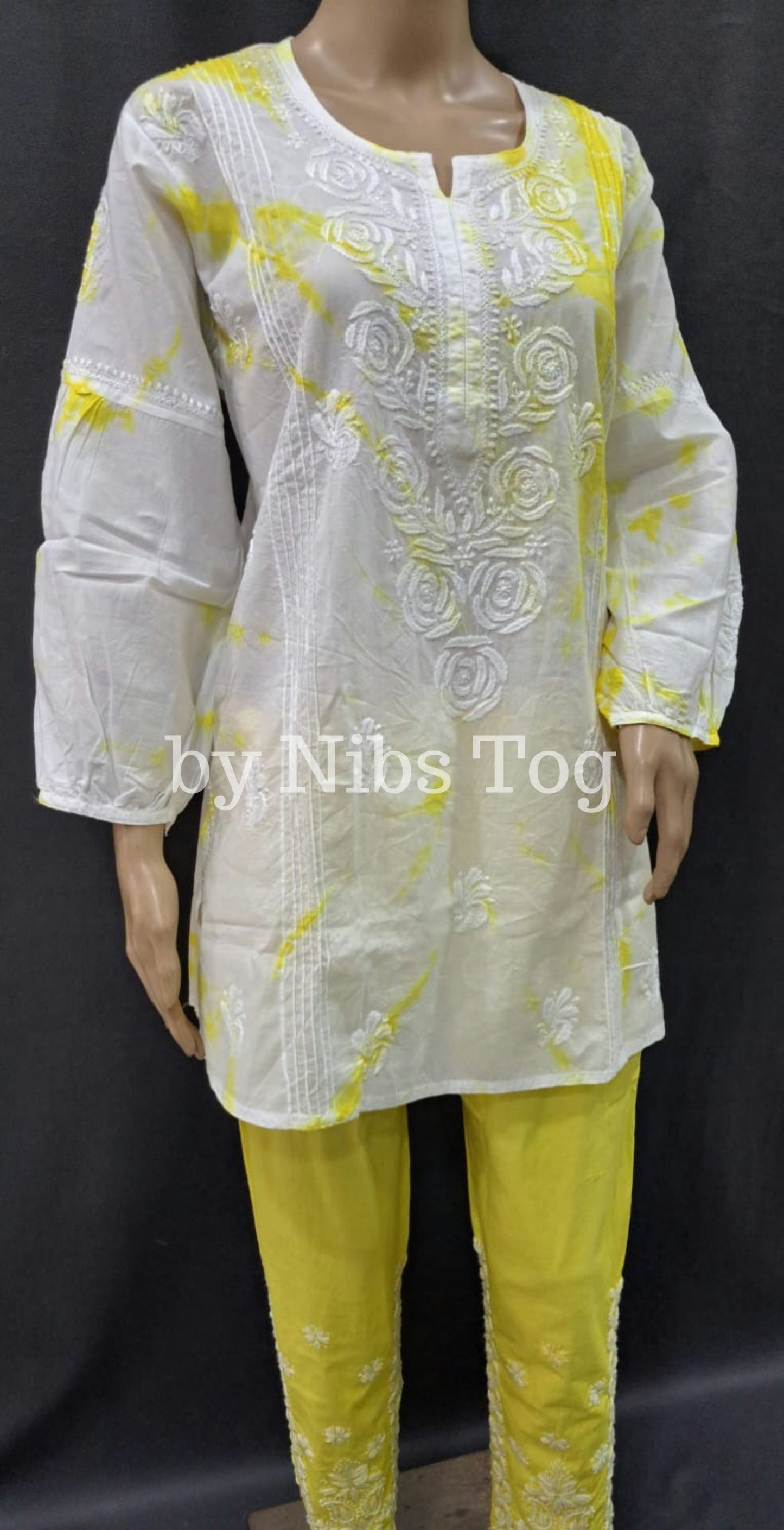 Lemon Yellow Tie & Dye Chikankari Co-ord Set