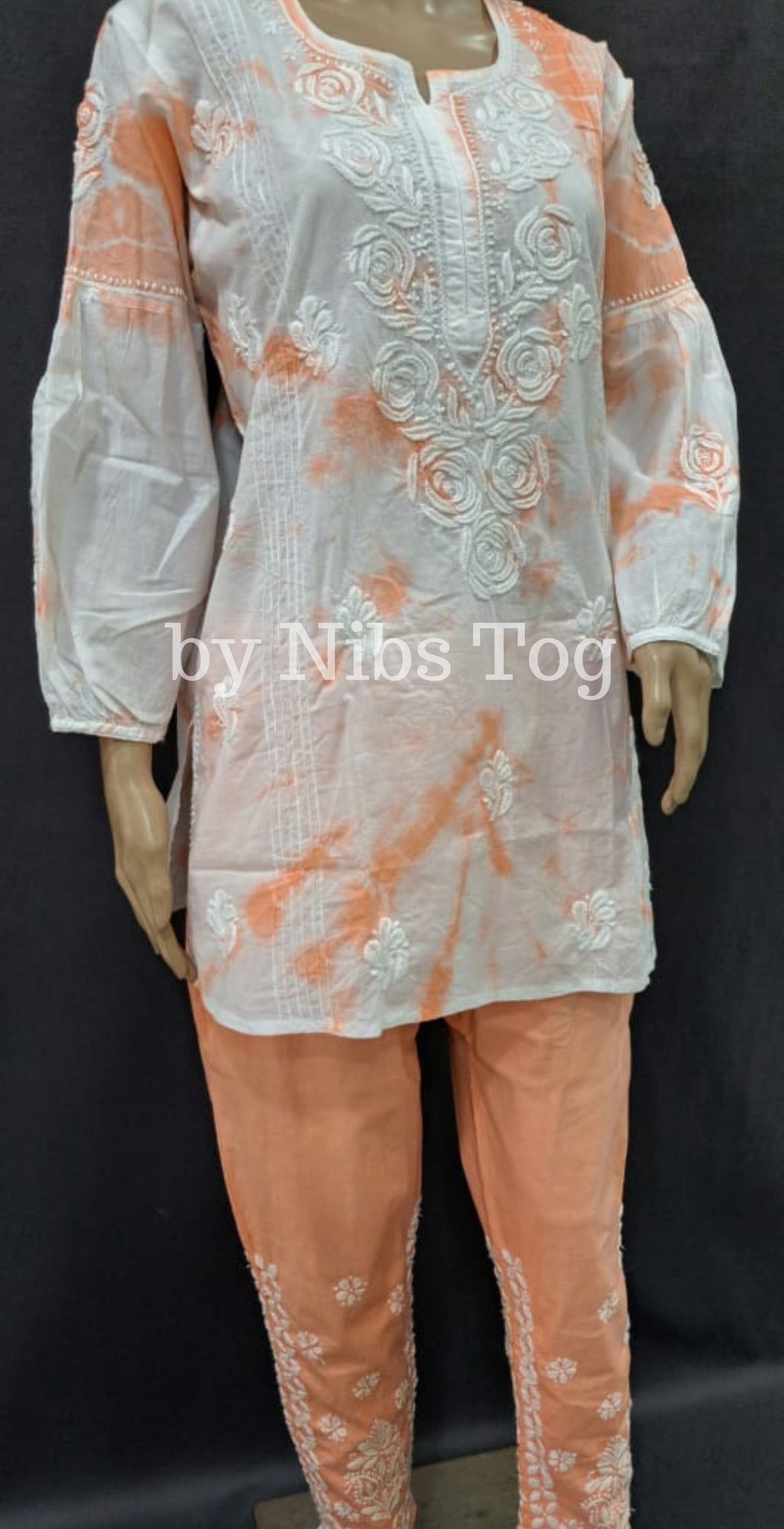Peach Tie & Dye Chikankari Co-ord Set