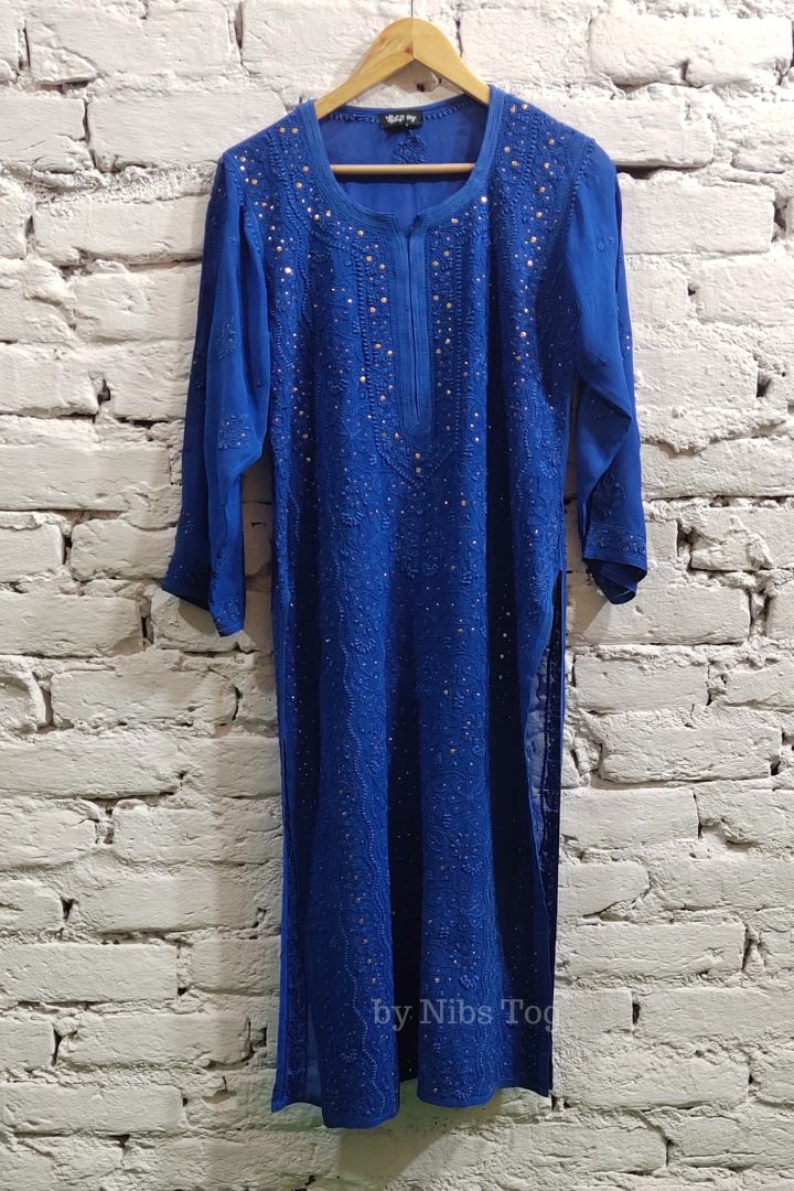 Blue Shaista Chikankari Kurta Palazzo Set with Dupatta