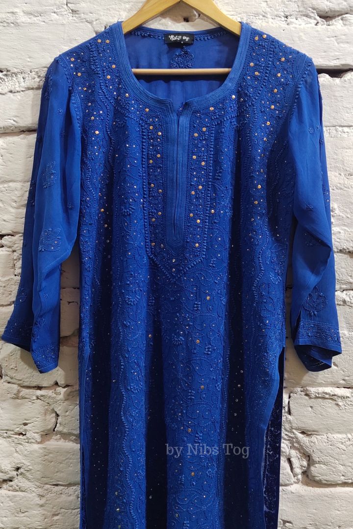 Blue Shaista Chikankari Kurta Palazzo Set with Dupatta
