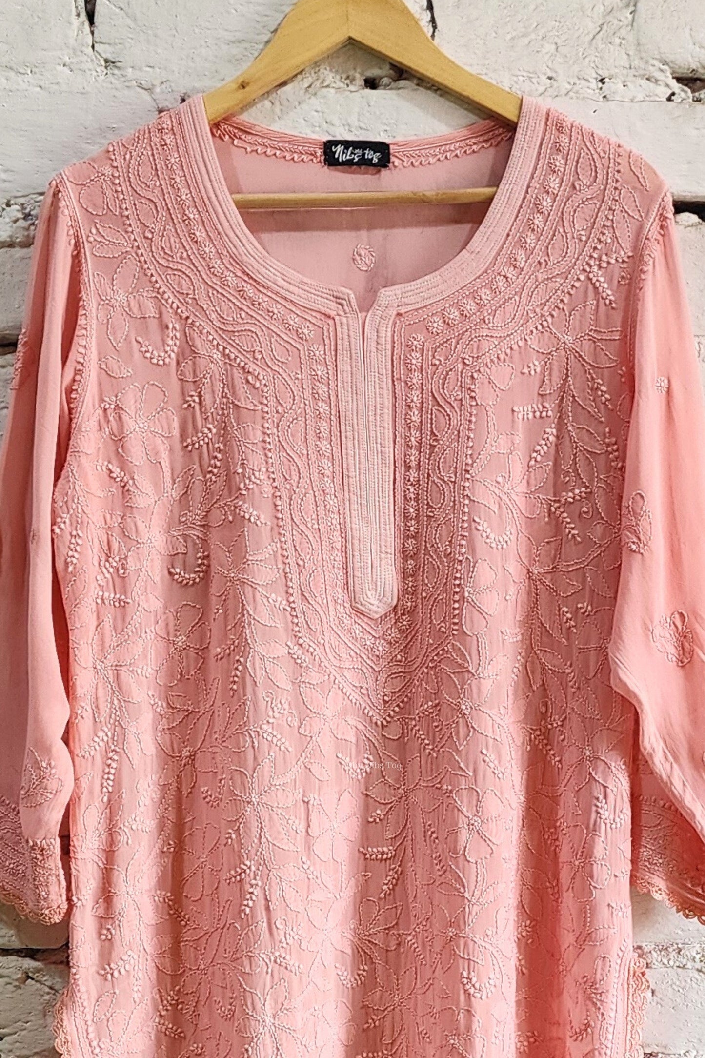 Peach Chikankari Kurta Pant Set with Dupatta