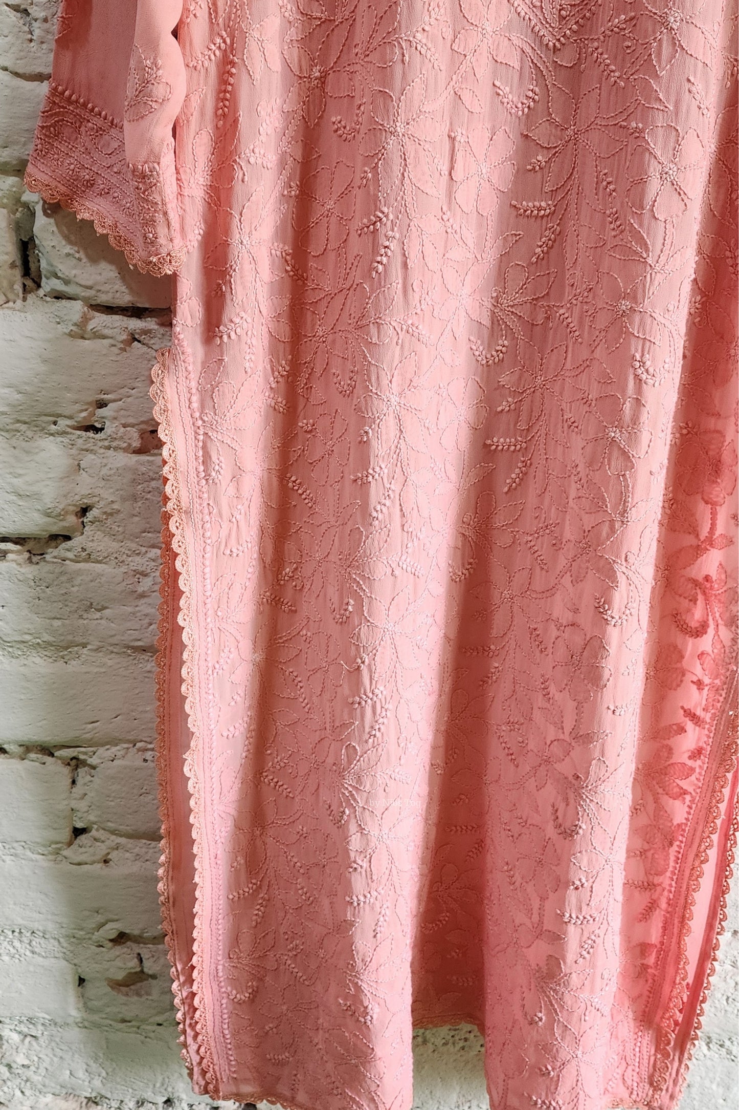 Peach Chikankari Kurta Pant Set with Dupatta