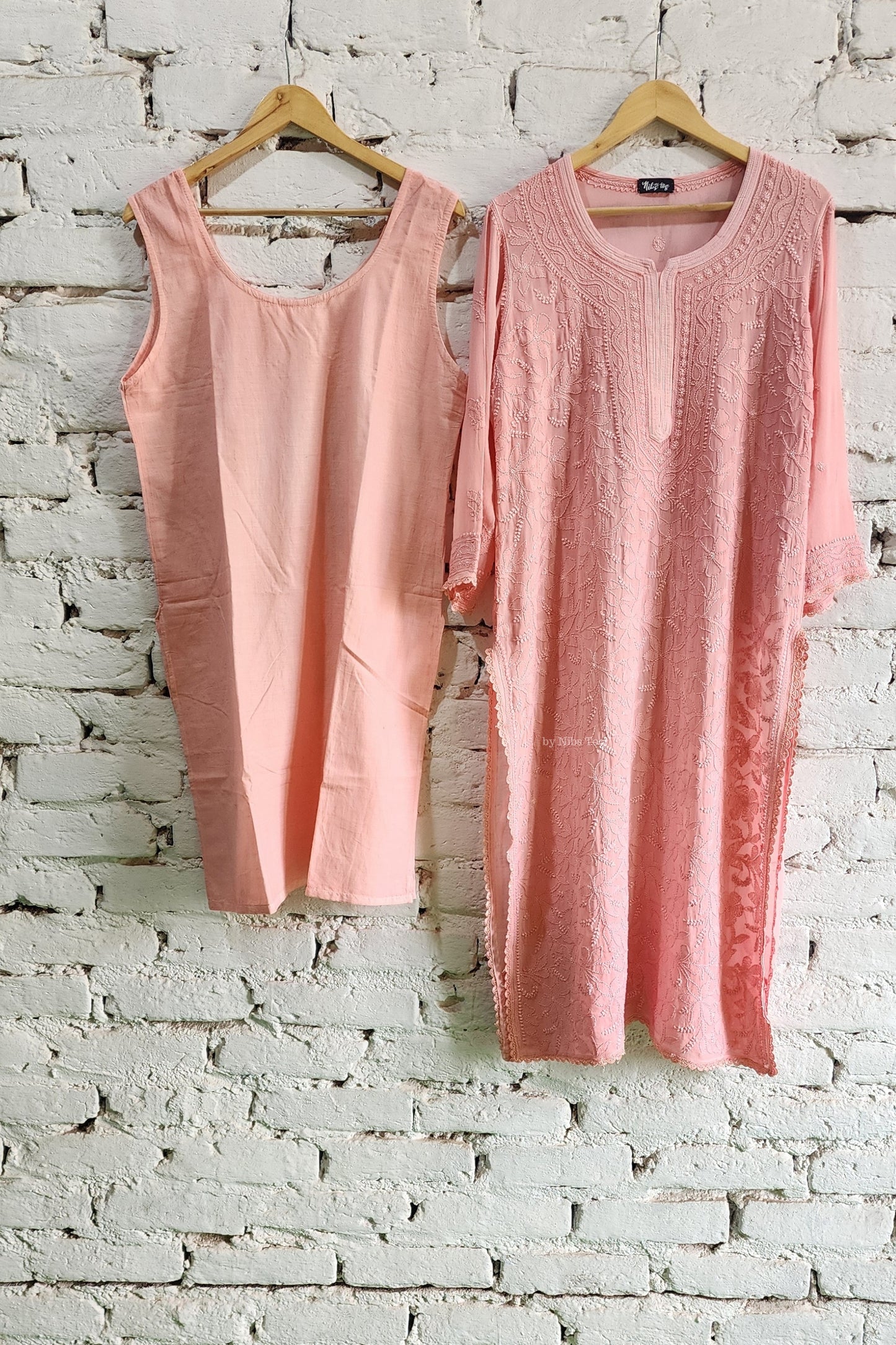 Peach Chikankari Kurta Pant Set with Dupatta