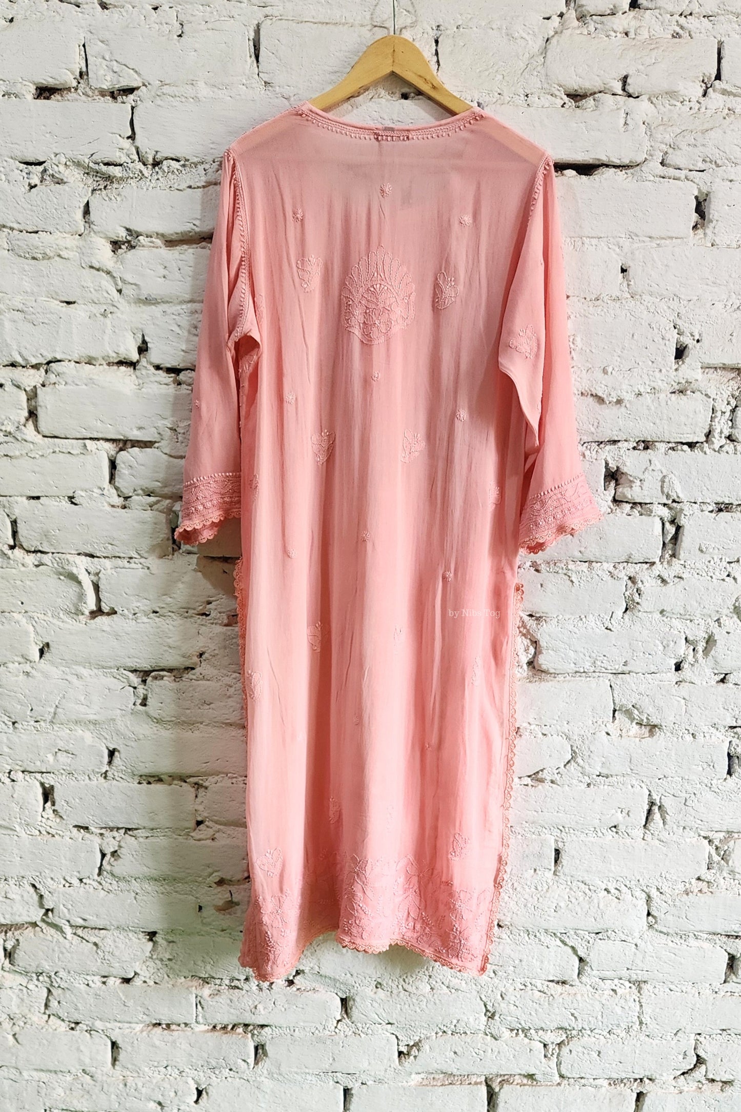 Peach Chikankari Kurta Pant Set with Dupatta