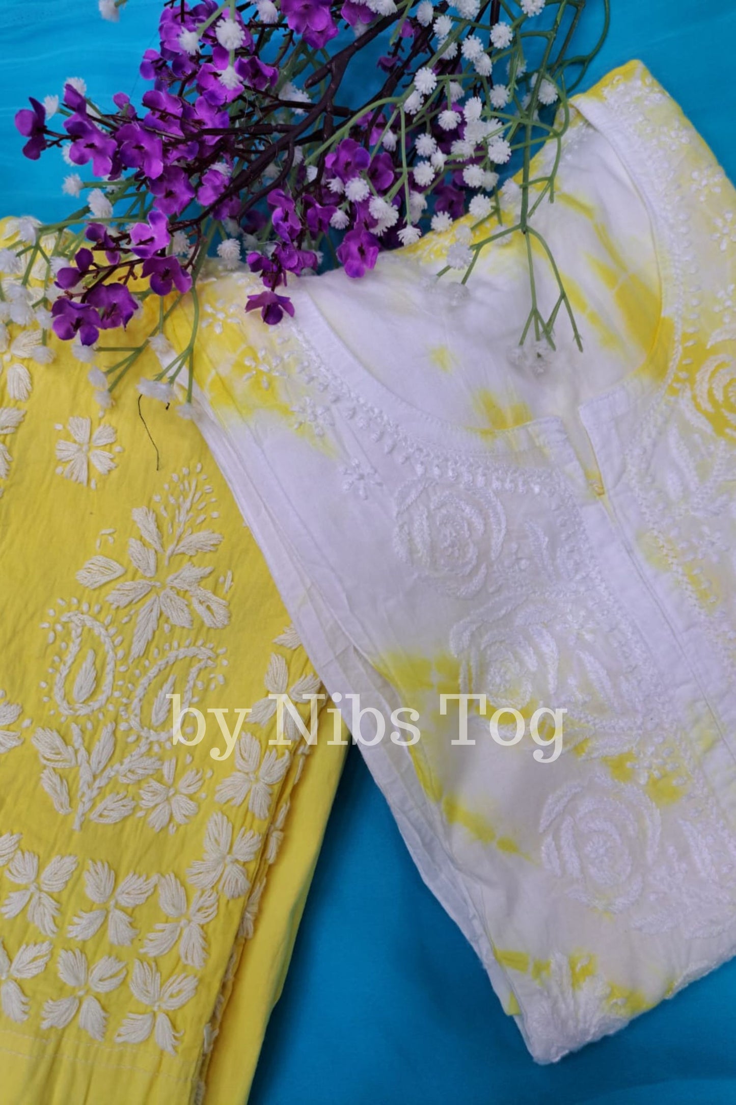 Lemon Yellow Tie & Dye Chikankari Co-ord Set