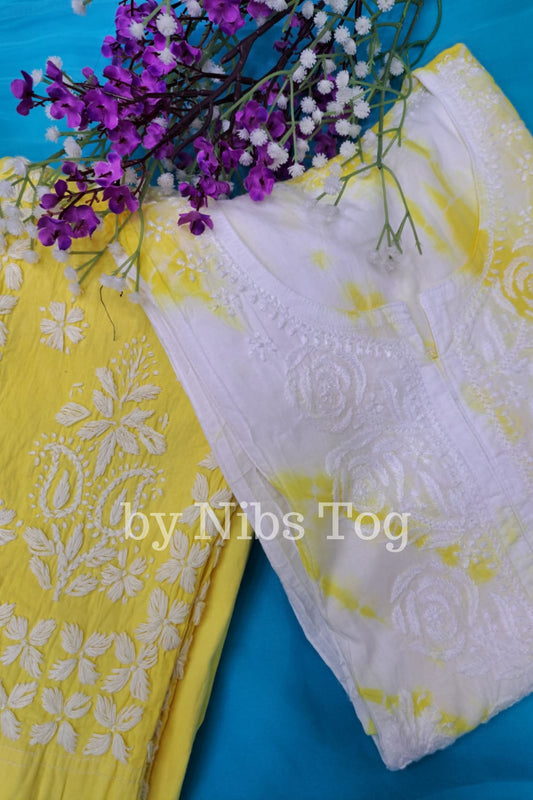 Lemon Yellow Tie & Dye Chikankari Co-ord Set