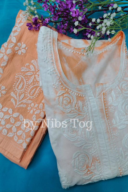 Peach Tie & Dye Chikankari Co-ord Set