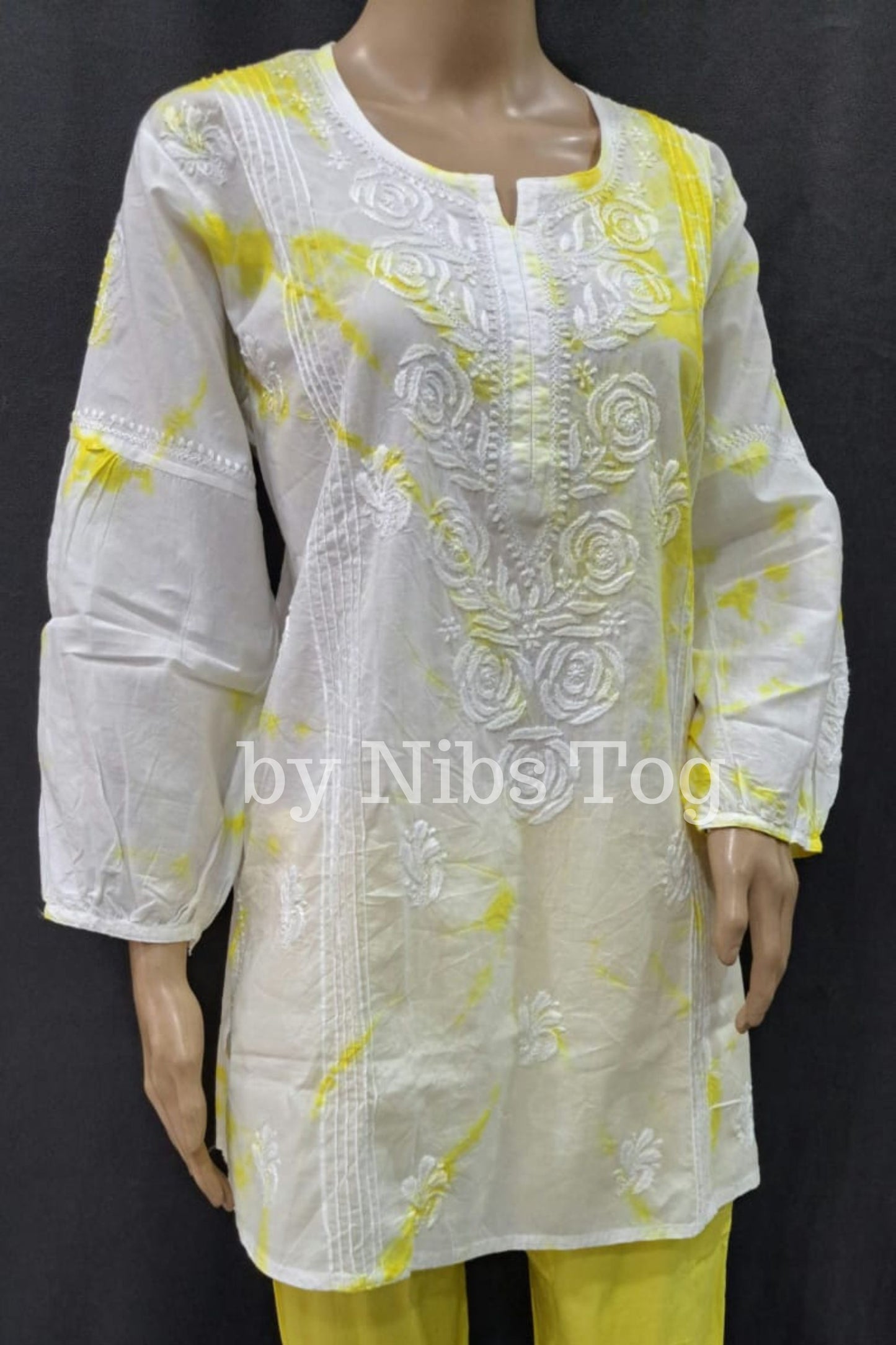 Lemon Yellow Tie & Dye Chikankari Co-ord Set