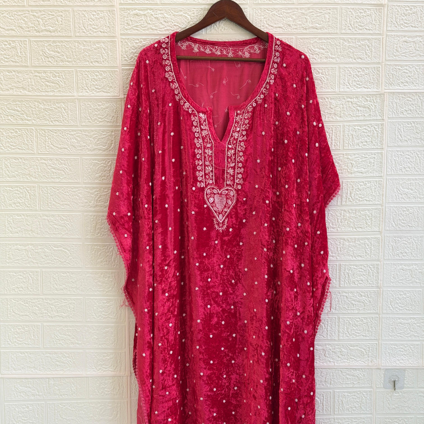 Chikankari Embroidered Velvet Kaftan