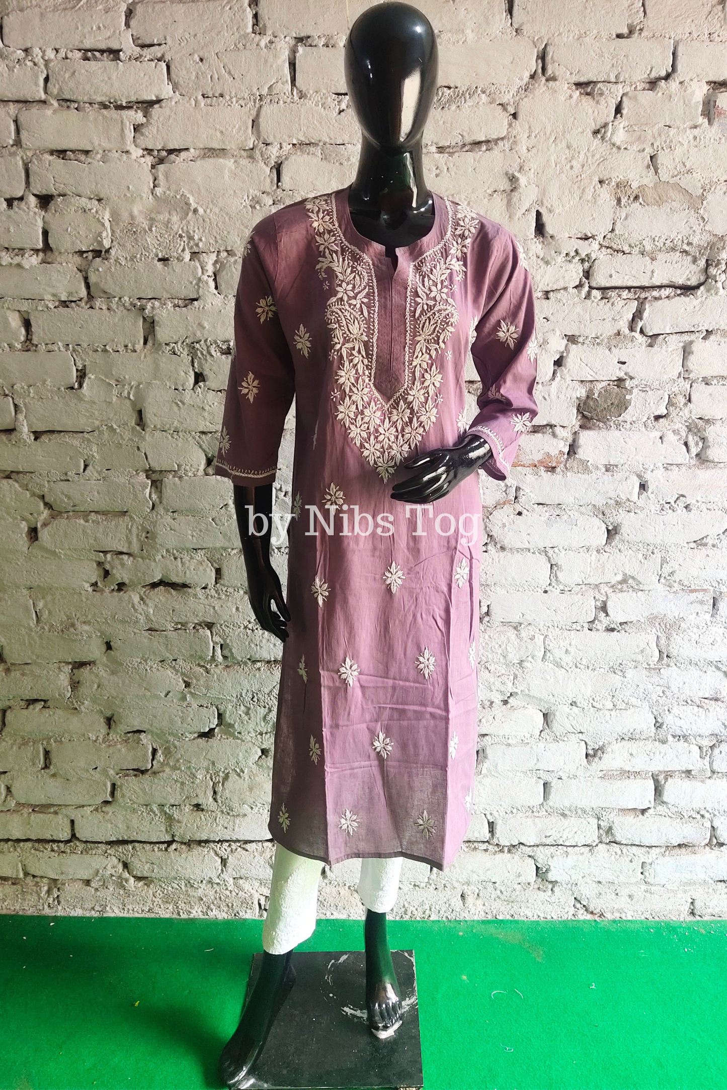 Mauve Pure Cotton Chikankari Kurta Pant Set