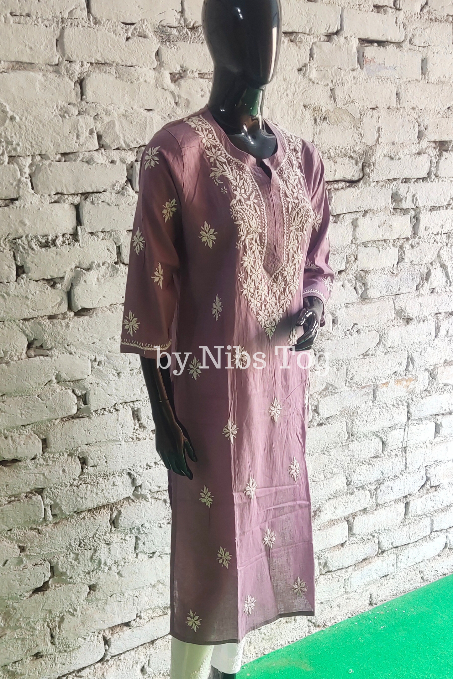 Mauve Pure Cotton Chikankari Kurta Pant Set