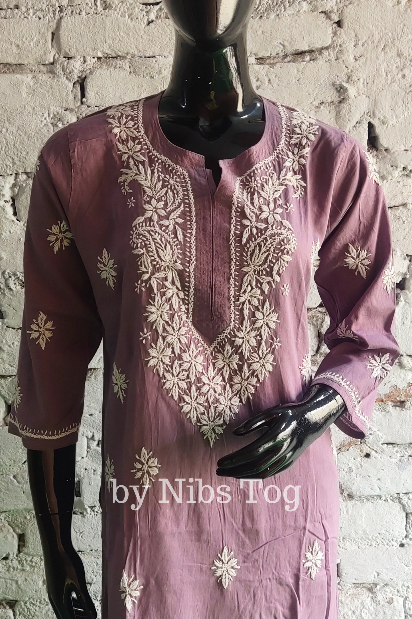 Mauve Pure Cotton Chikankari Kurta Pant Set