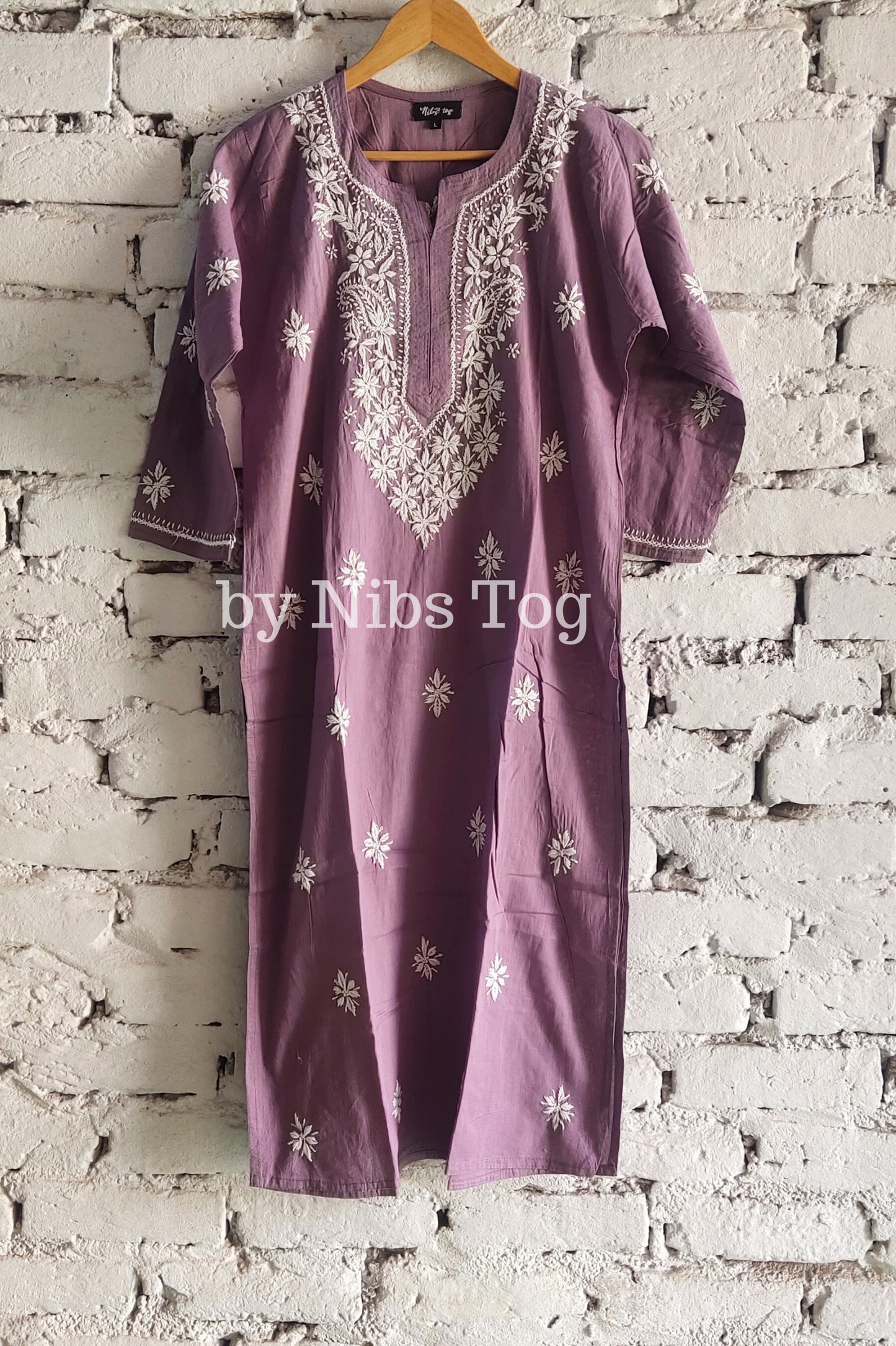 Mauve Pure Cotton Chikankari Kurta Pant Set