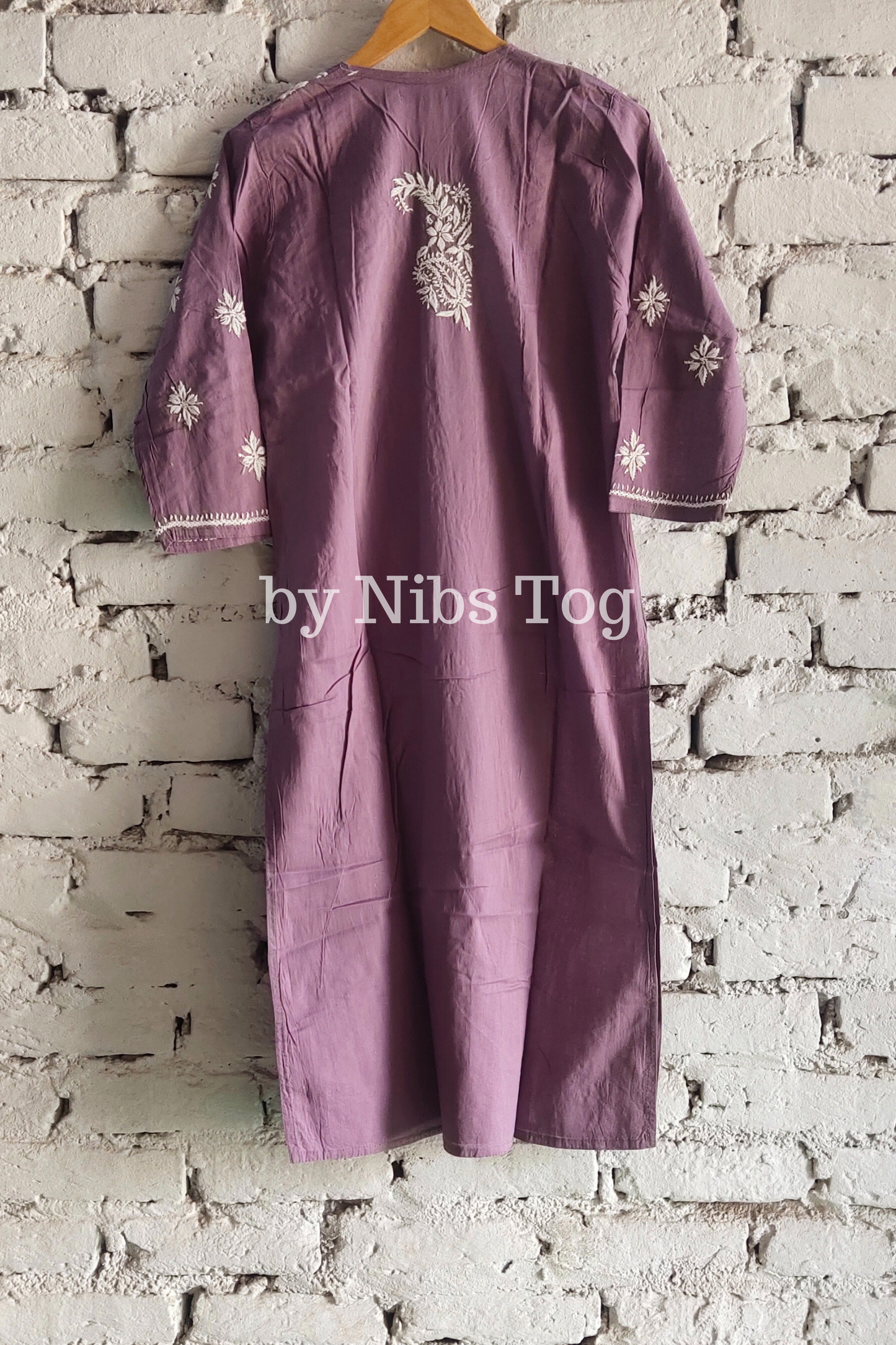 Mauve Pure Cotton Chikankari Kurta Pant Set