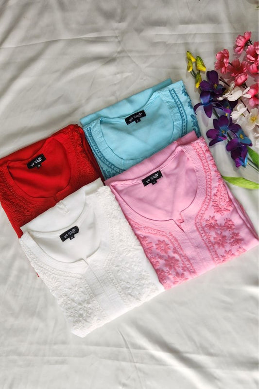 Minimalist Cotton Chikankari Kurta Straight Style