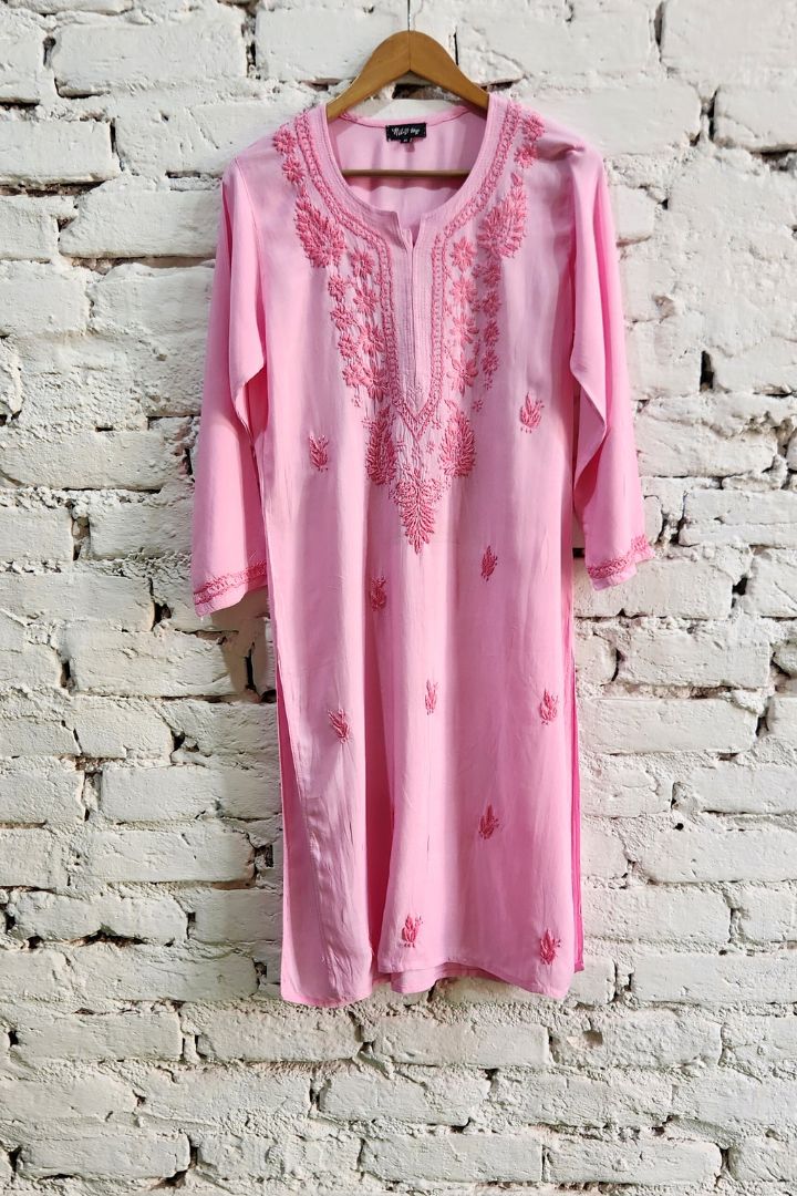 Minimalist Cotton Chikankari Kurta Straight Style