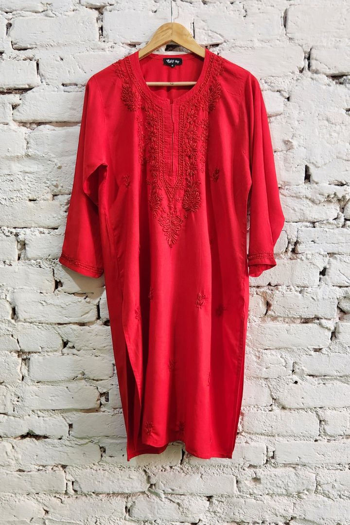 Minimalist Cotton Chikankari Kurta Straight Style