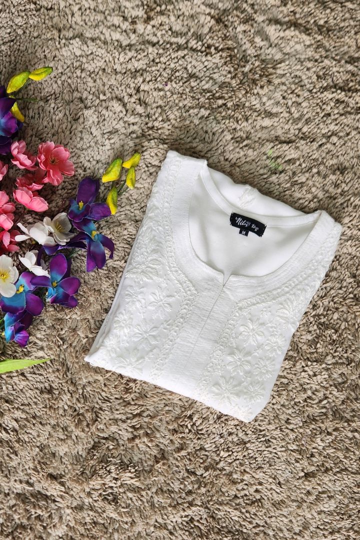 Minimalist Cotton Chikankari Kurta Straight Style
