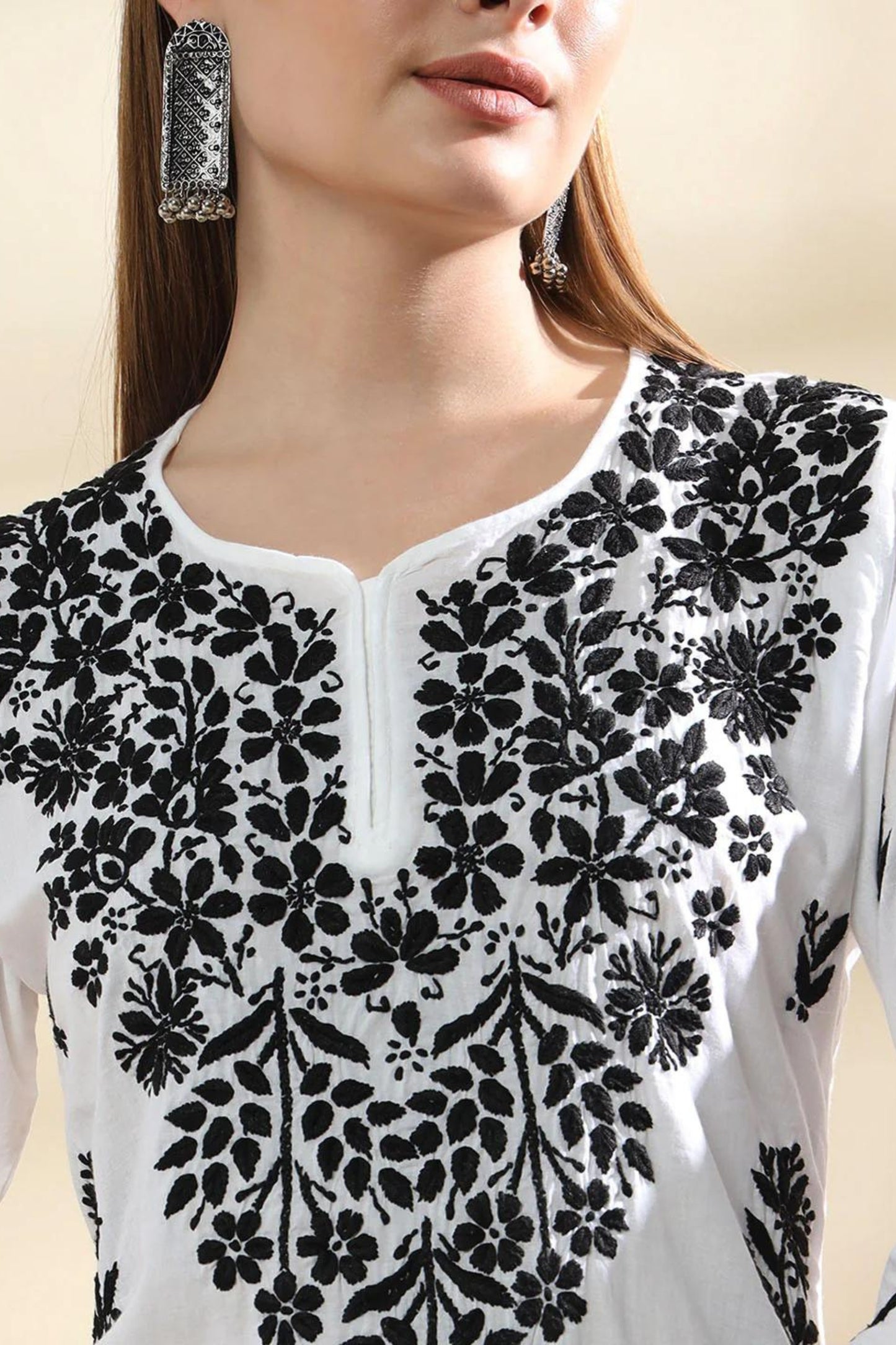 Mulmul Cotton White n Black Chikankari Kurta Set