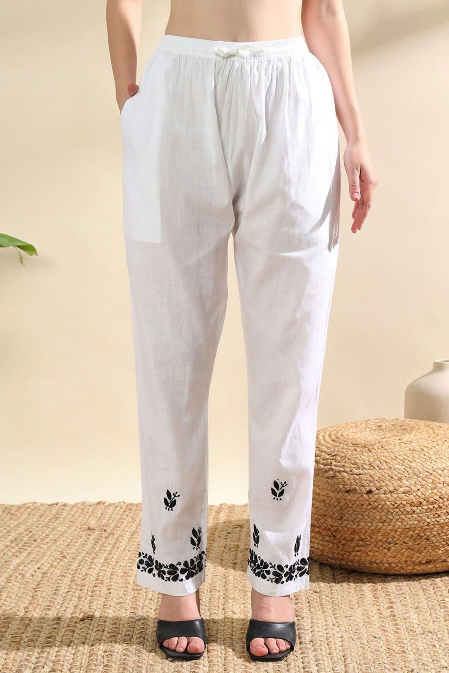 Mulmul Cotton White n Black Chikankari Kurta Set