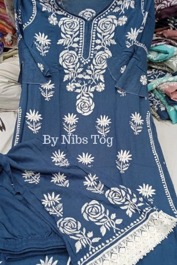 Ryon Cotton Chikankari Kurta Palazzo Set for Women