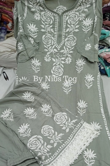 Ryon Cotton Chikankari Kurta Palazzo Set for Women