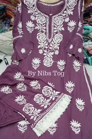Ryon Cotton Chikankari Kurta Palazzo Set for Women