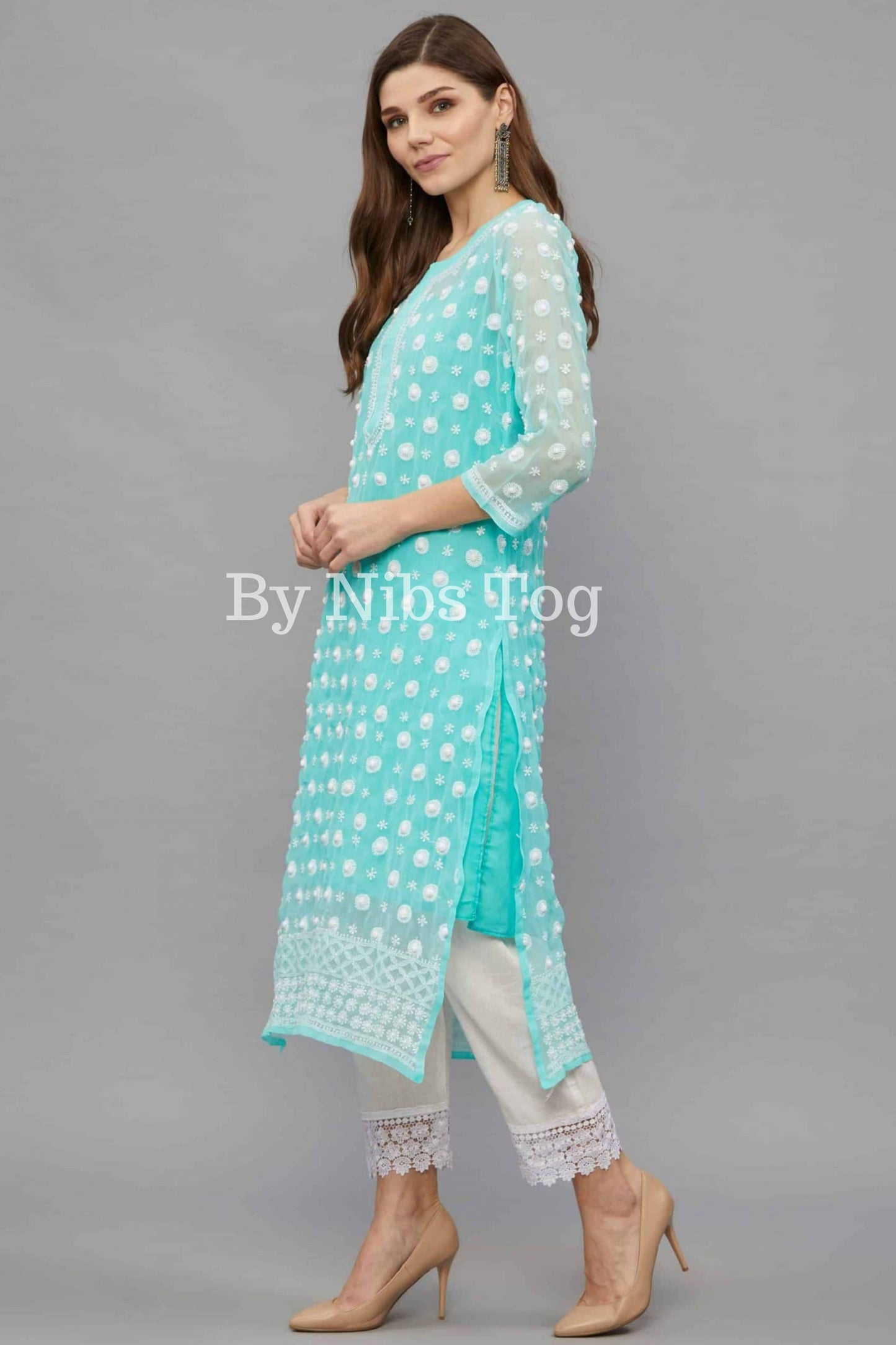Sea Green Chikankari Kurta Georgette with Inner