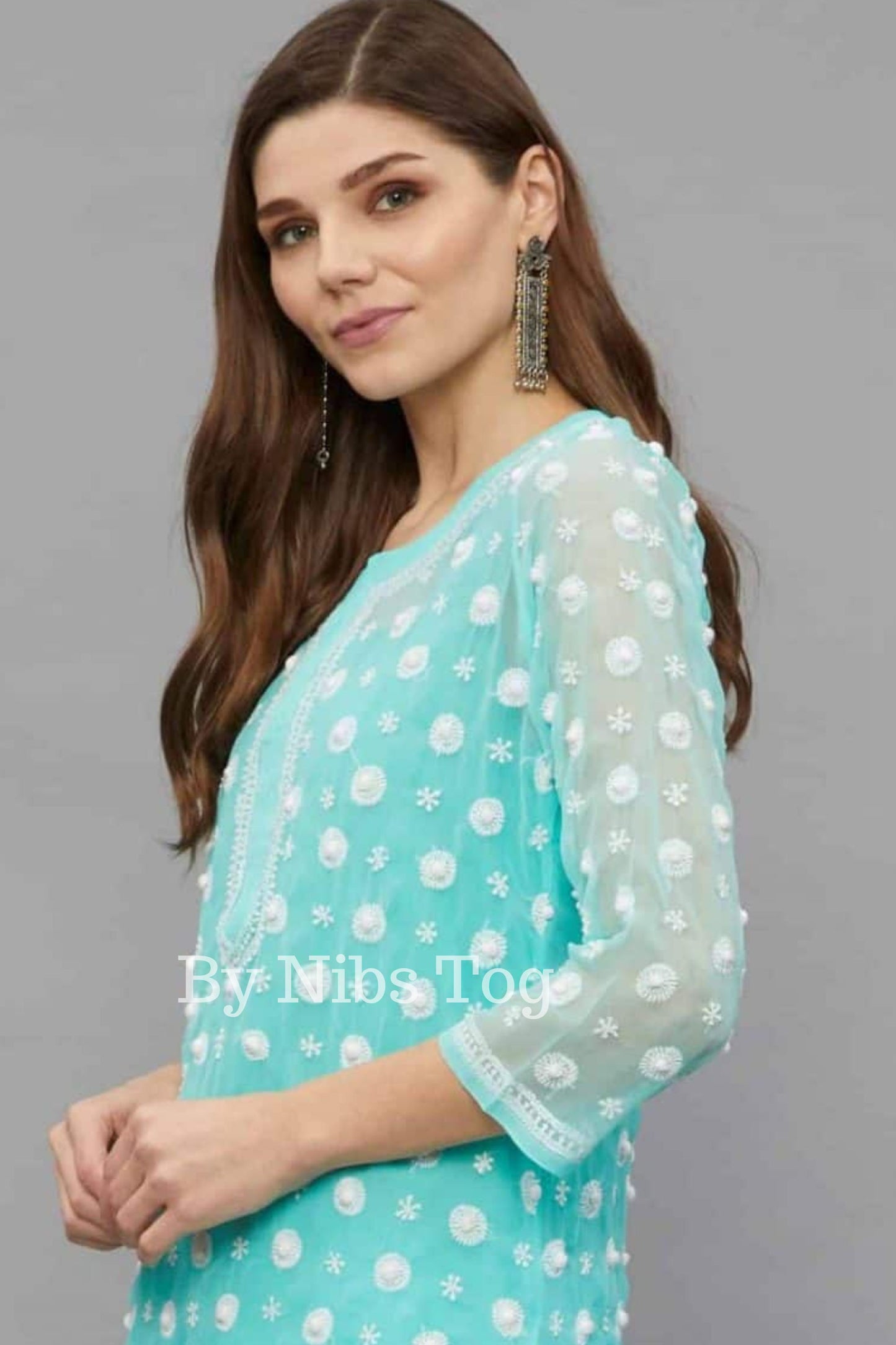 Sea Green Chikankari Kurta Georgette with Inner