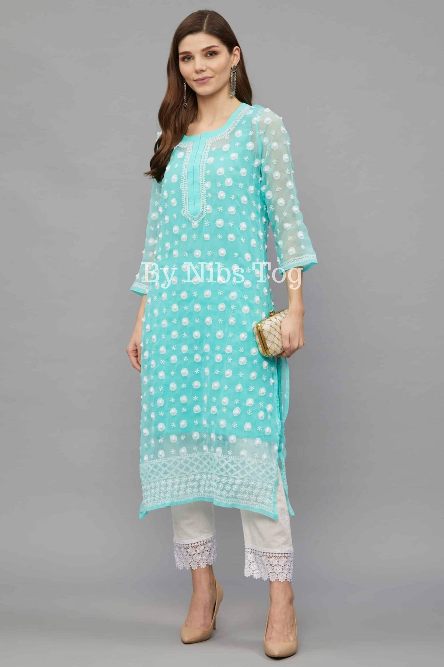 Sea Green Chikankari Kurta Georgette with Inner