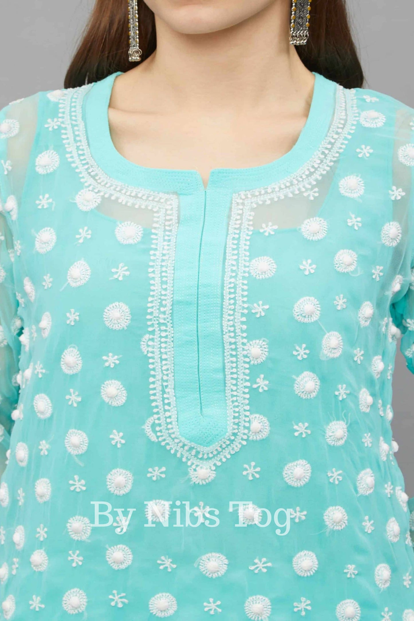 Sea Green Chikankari Kurta Georgette with Inner