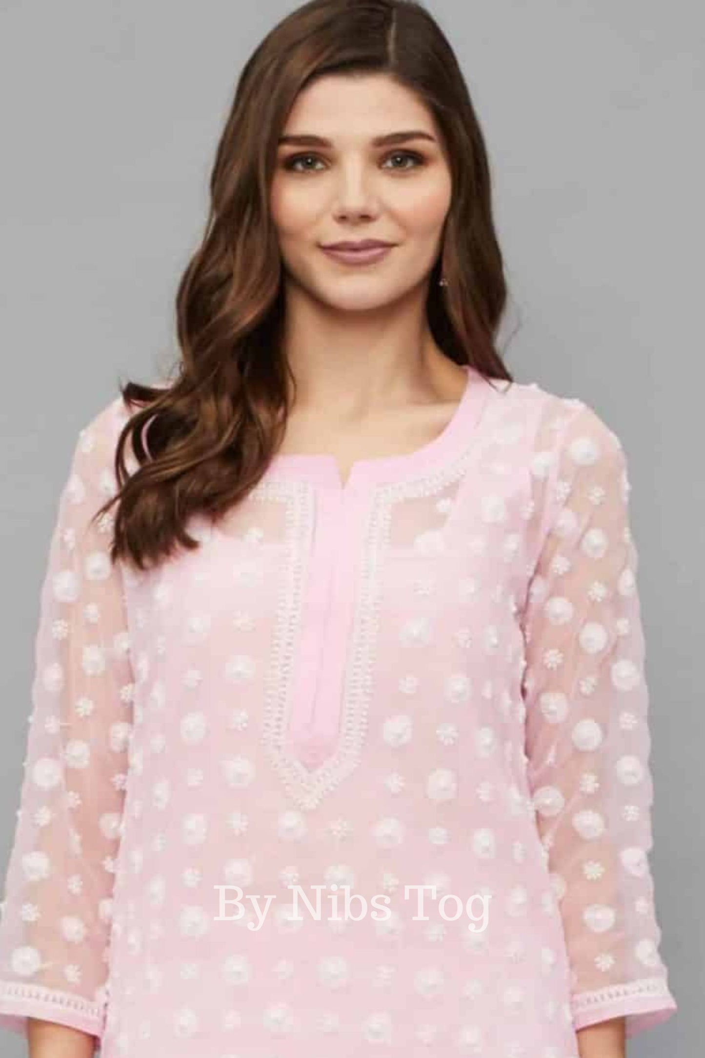 Baby Pink Full Work Georgette Chikankari kurta with Free Inner