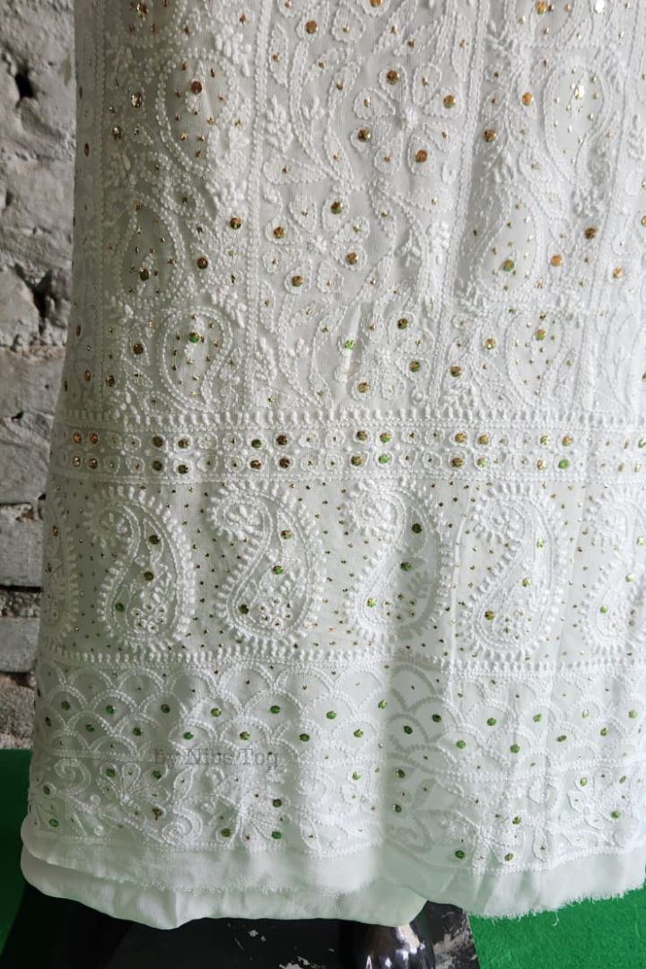 White Mausiki Chikankari unstitched Fabric Pure Viscose Georgette